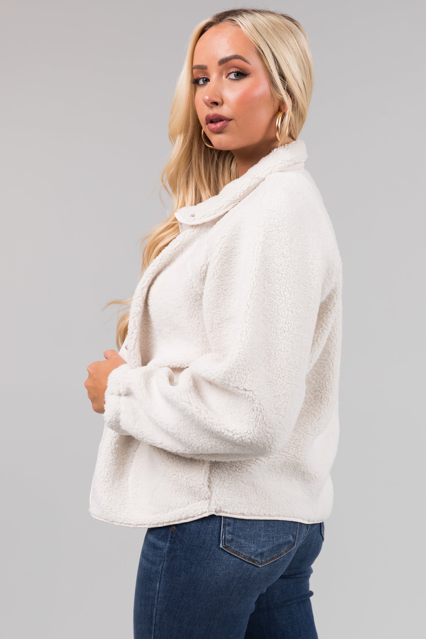 Vanilla Snap Button Down Sherpa Jacket