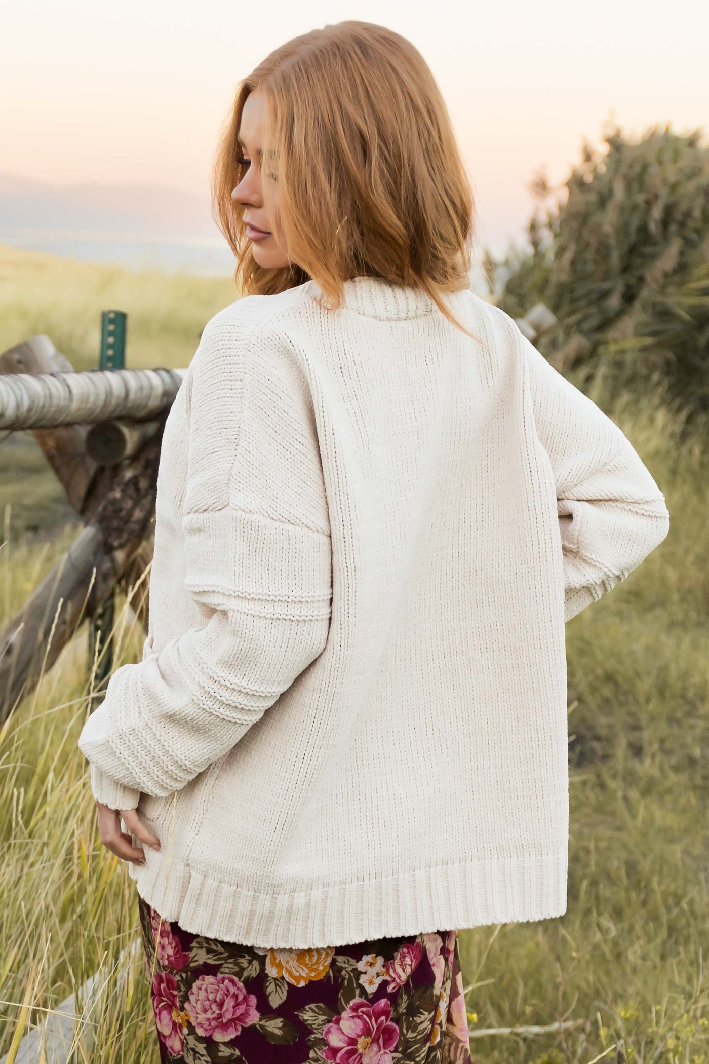 Vanilla Textured Sleeve Open Chenille Cardigan