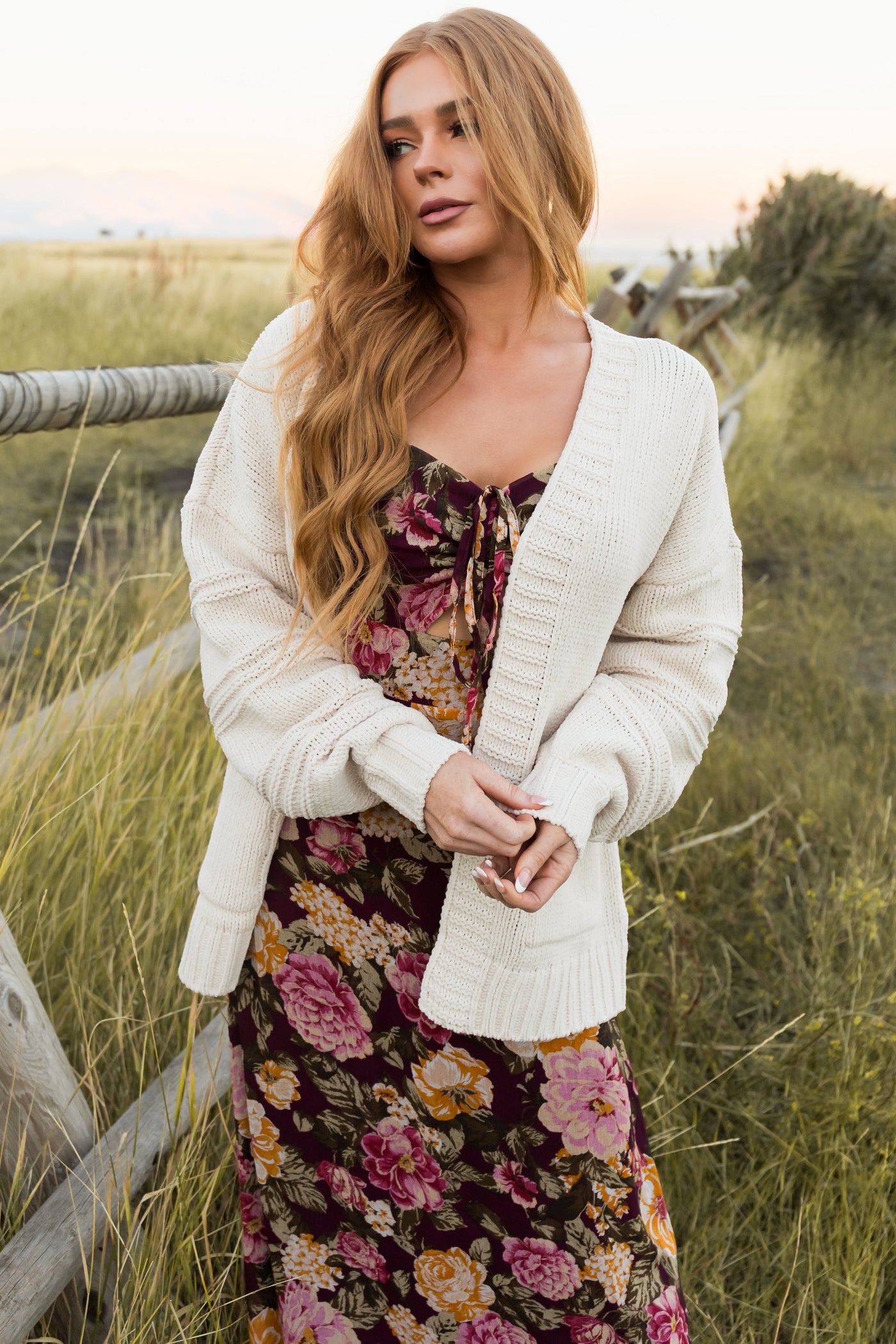 Vanilla Textured Sleeve Open Chenille Cardigan