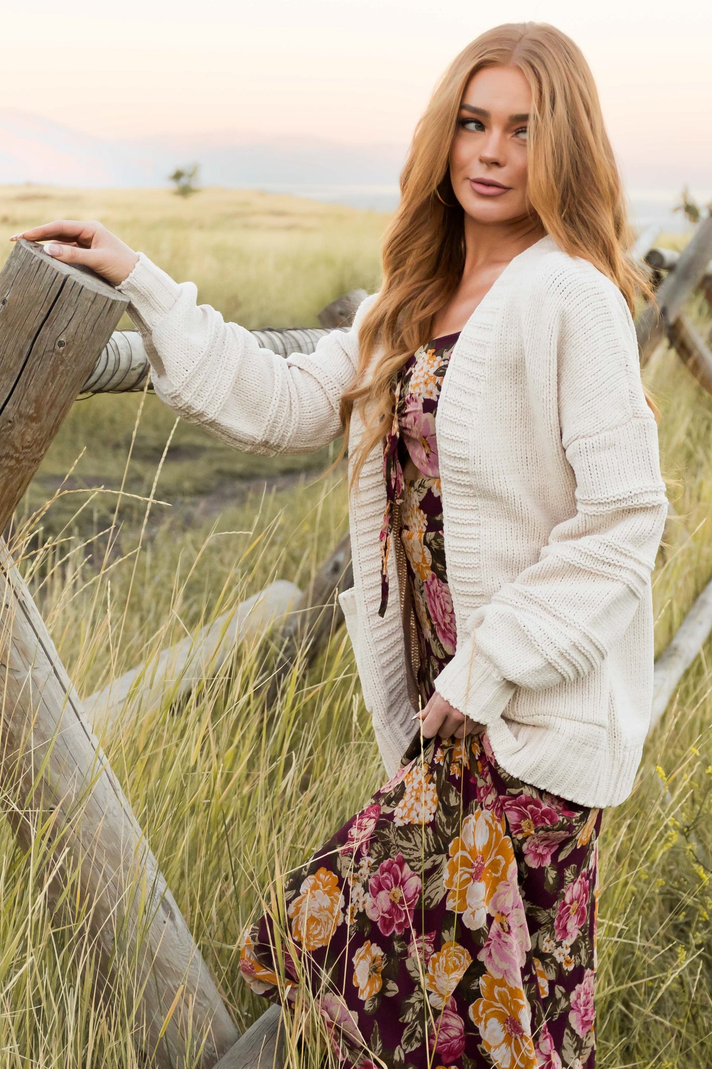 Vanilla Textured Sleeve Open Chenille Cardigan