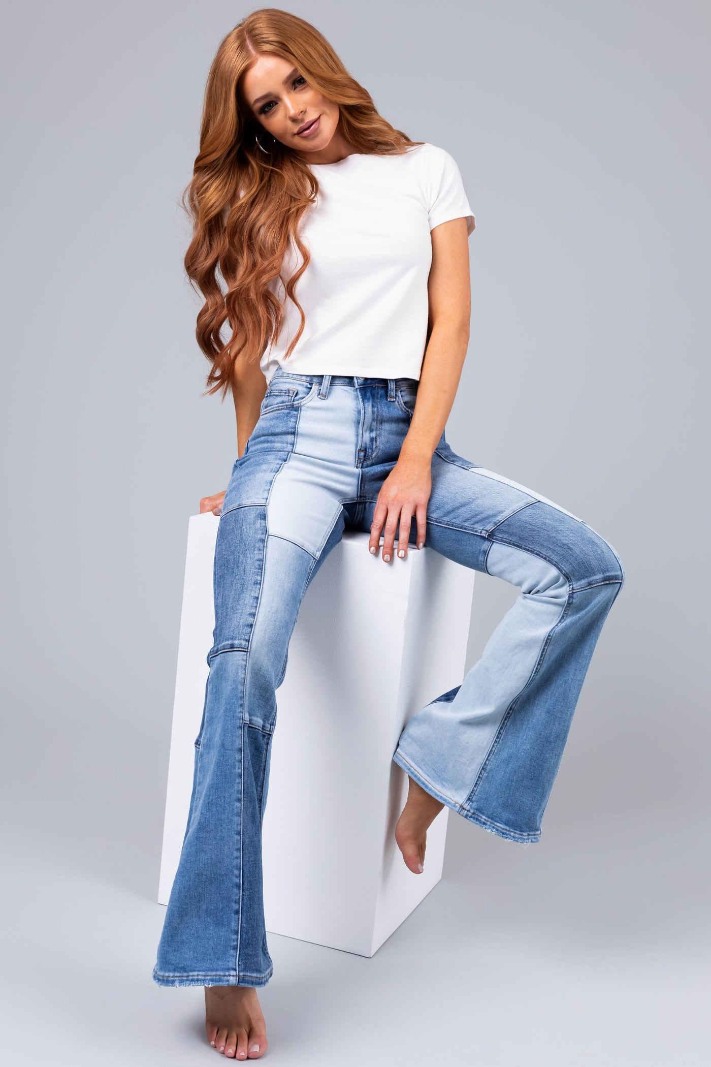 Vervet Colorblock Denim High Rise Bell Bottoms