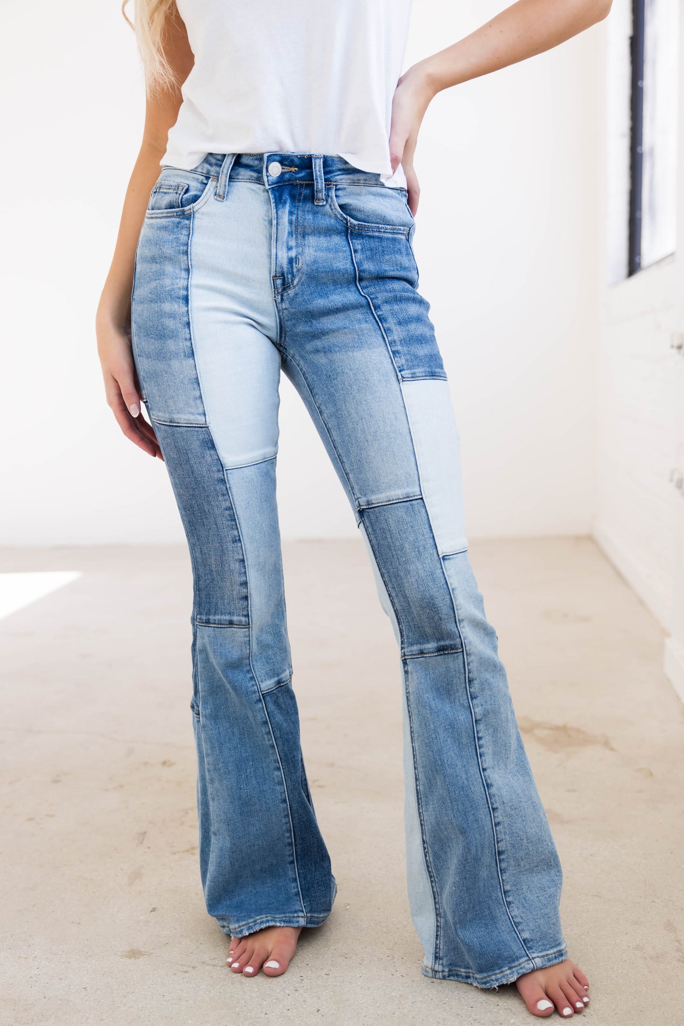 Vervet Colorblock Denim High Rise Bell Bottoms