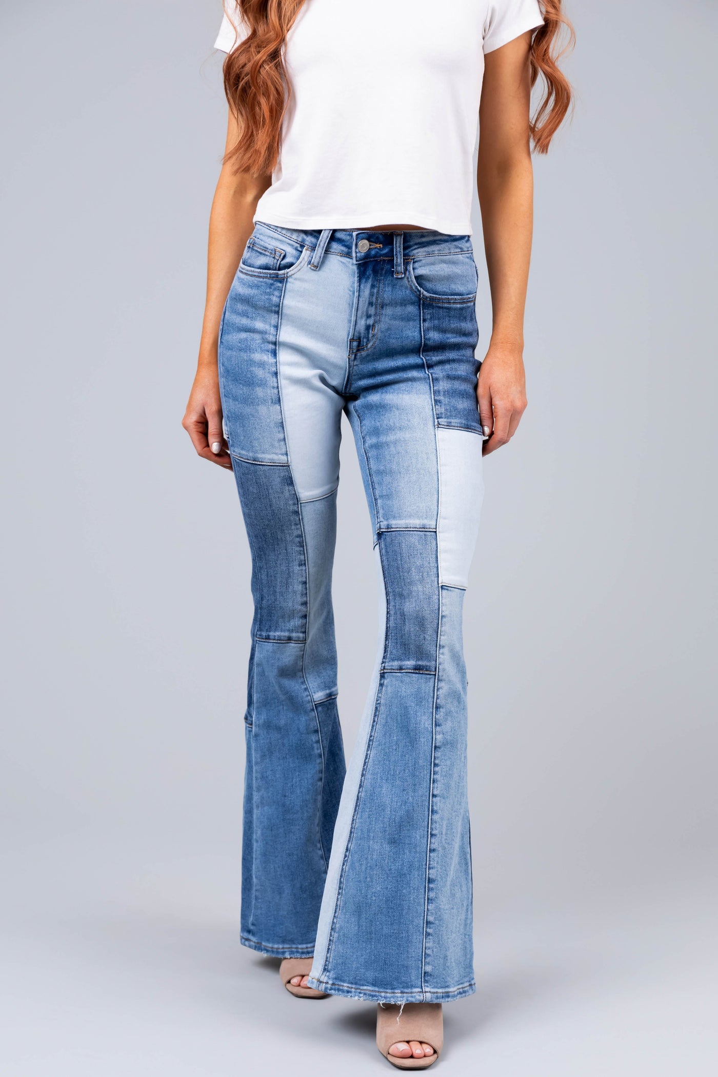 Vervet Colorblock Denim High Rise Bell Bottoms