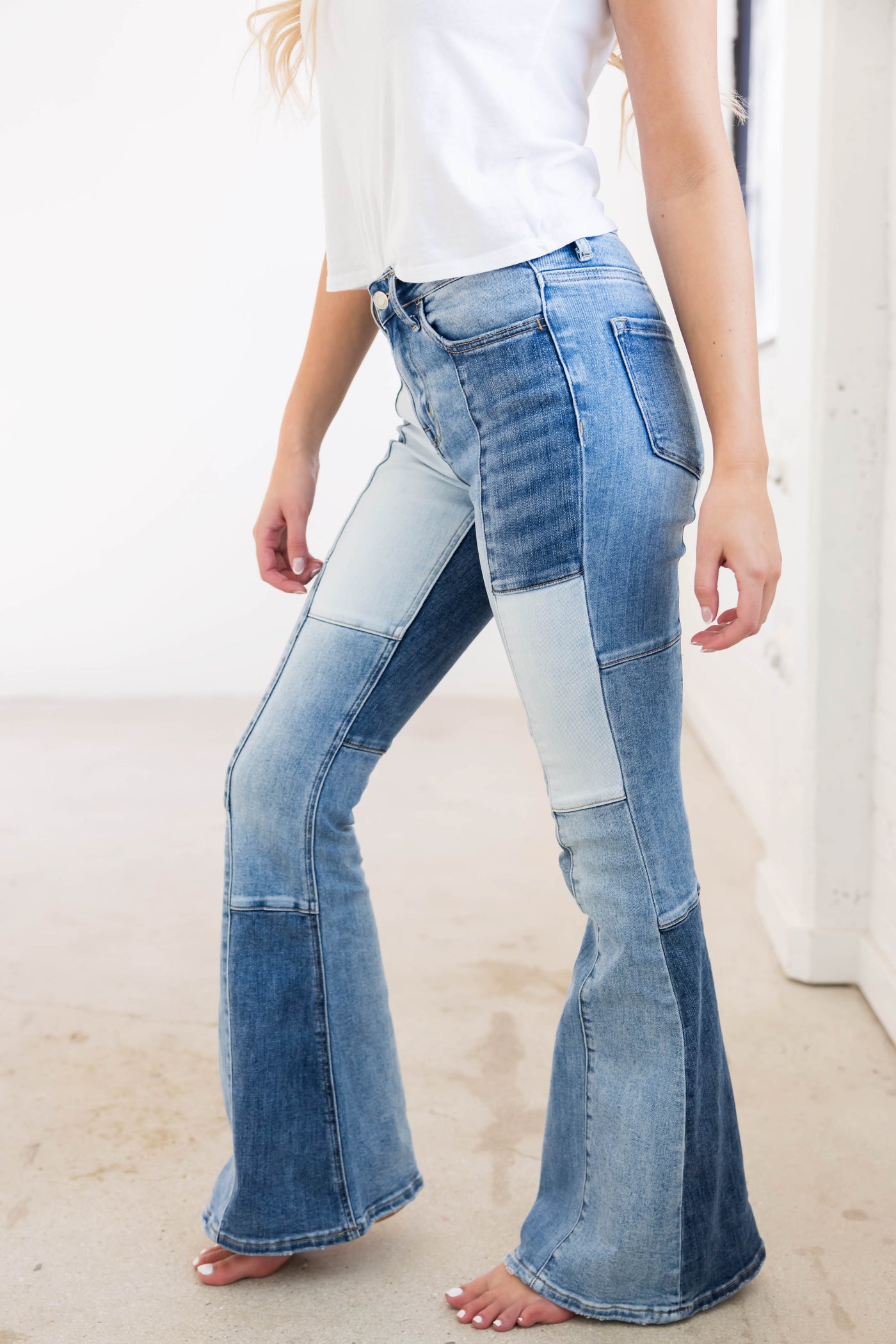 Vervet Colorblock Denim High Rise Bell Bottoms