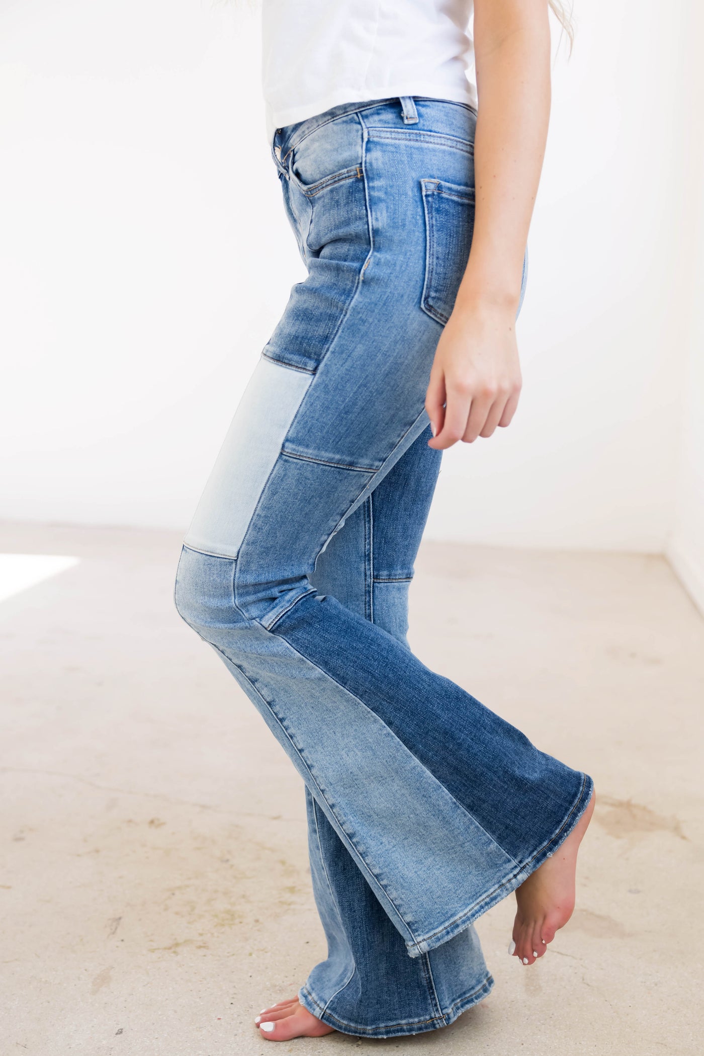 Vervet Colorblock Denim High Rise Bell Bottoms