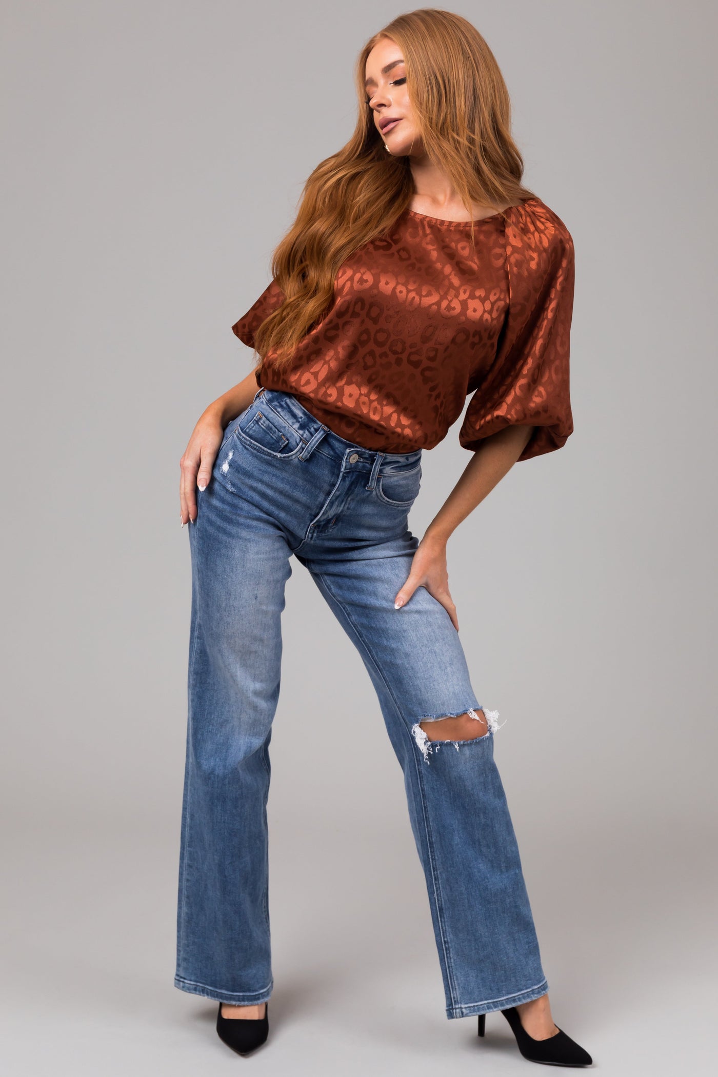 Vervet Medium Wash High Rise Slit Knee Jeans