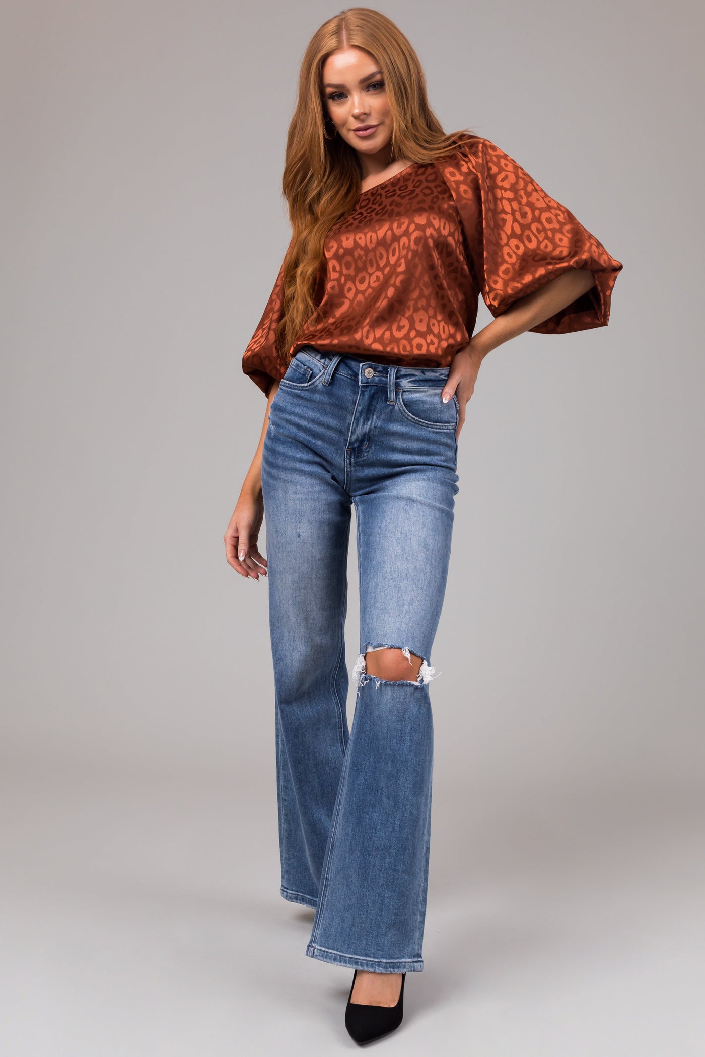 Vervet Medium Wash High Rise Slit Knee Jeans