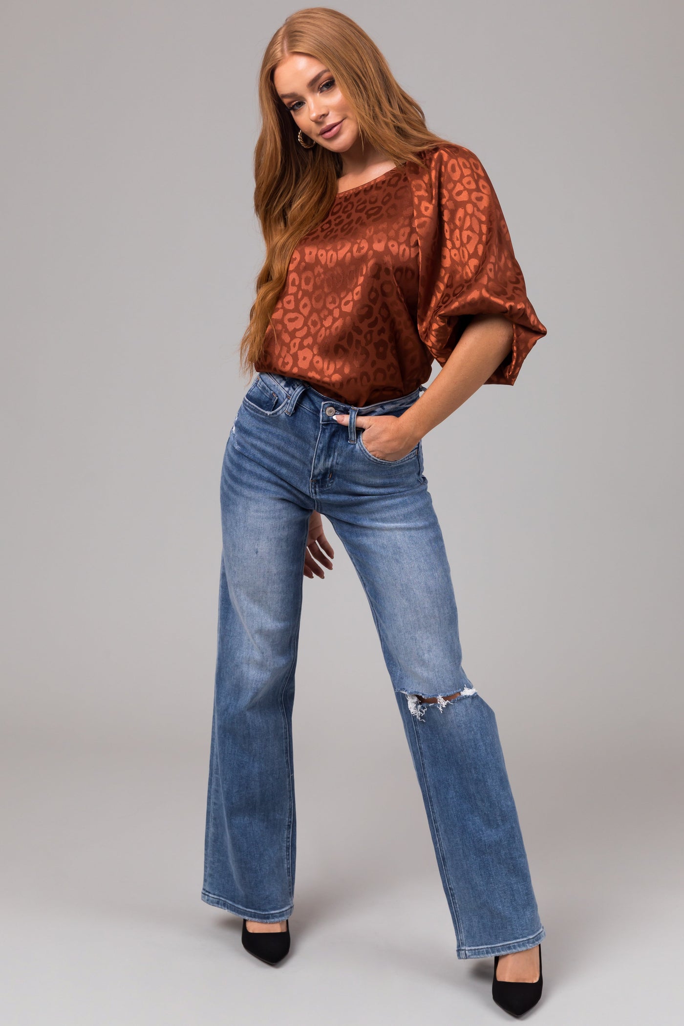 Vervet Medium Wash High Rise Slit Knee Jeans