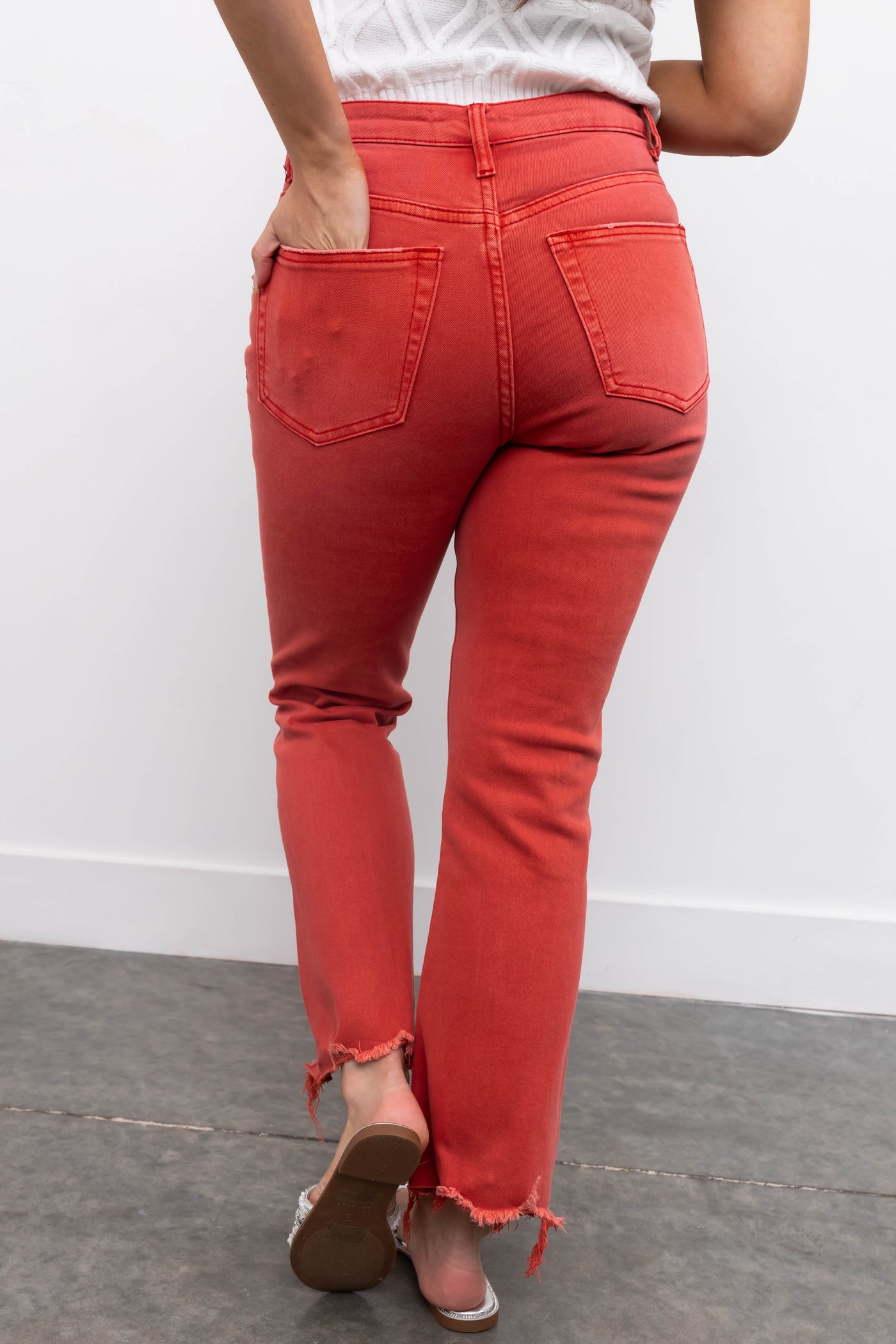 Vervet Poppy Red Flare Leg Cropped Jeans