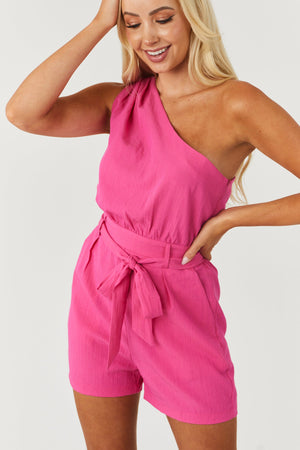 Vibrant Bubblegum One Shoulder Waist Tie Romper