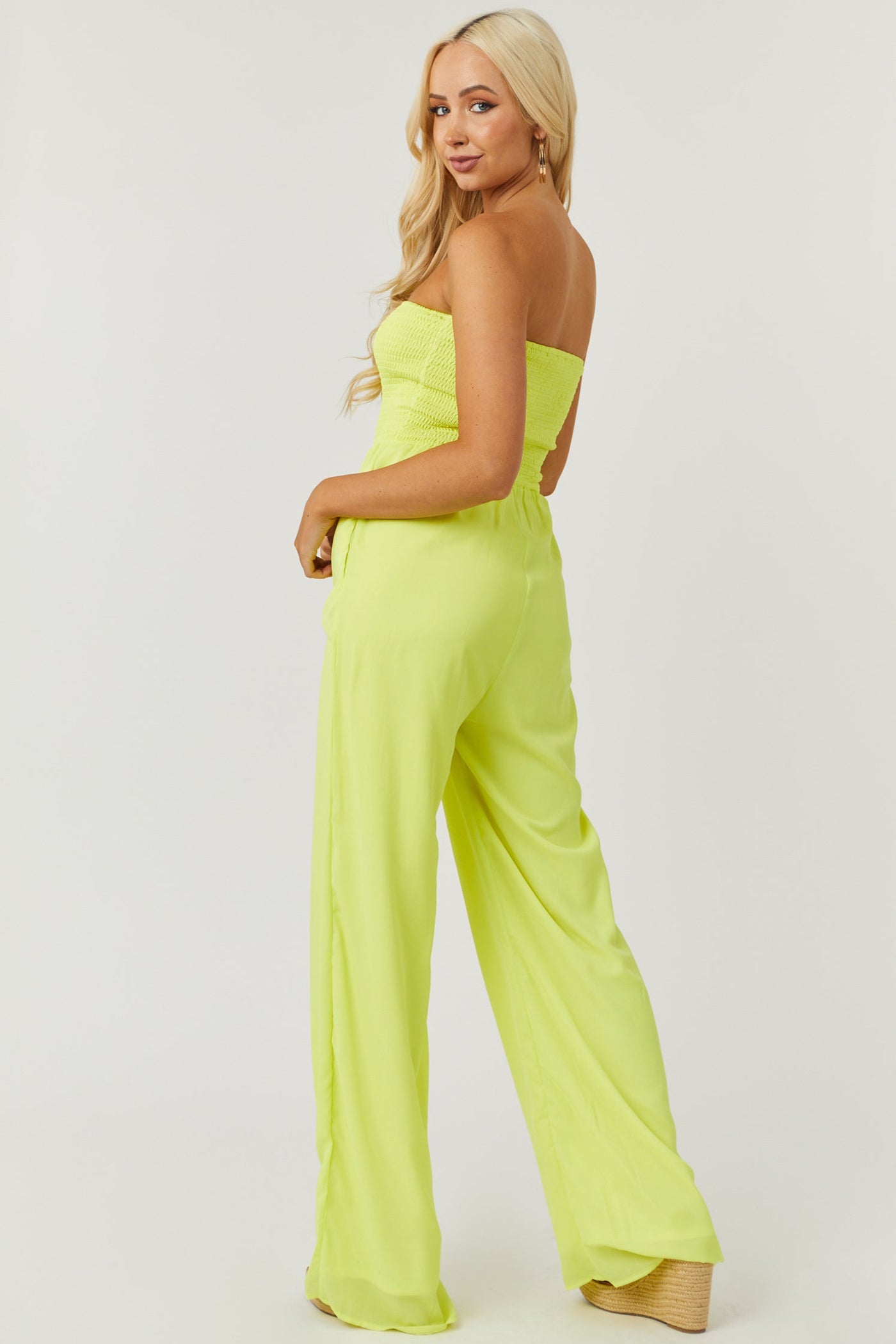 Vibrant Lemon Smocked Strapless Woven Jumpsuit