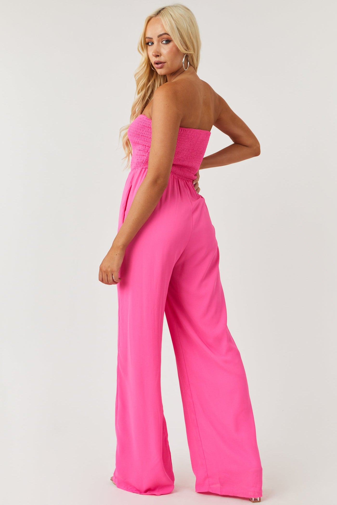 Vibrant Magenta Smocked Strapless Woven Jumpsuit