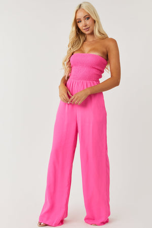 Vibrant Magenta Smocked Strapless Woven Jumpsuit