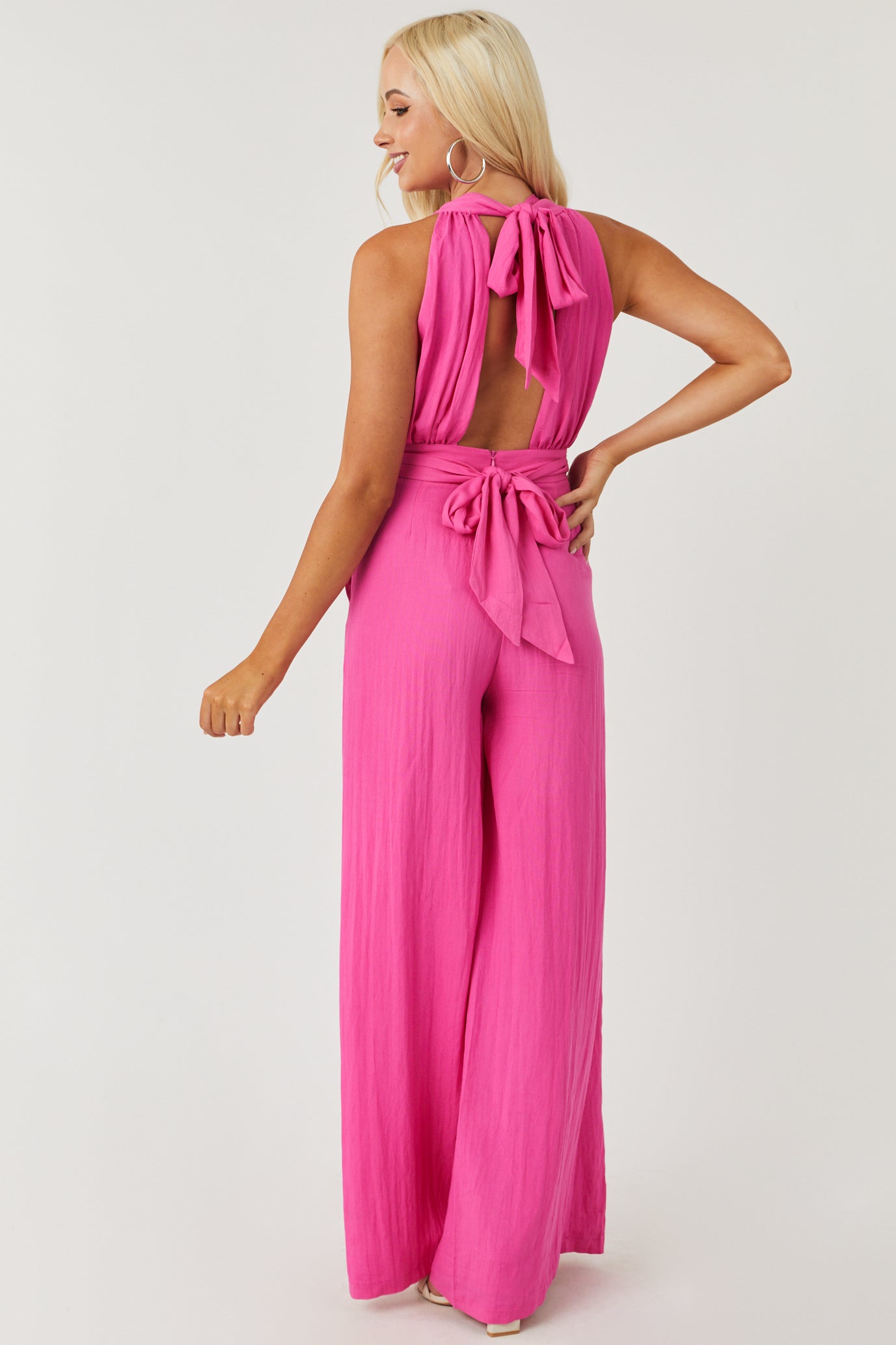 Vibrant Pink Plunging Neck O-Ring Jumpsuit