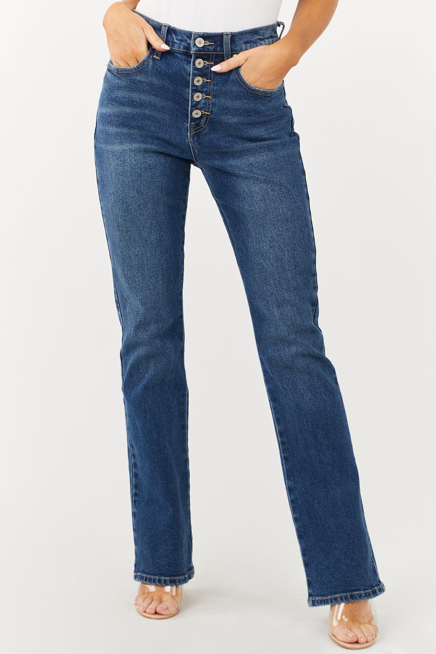 Vintage Dark High Rise Button Fly Bootcut Jeans