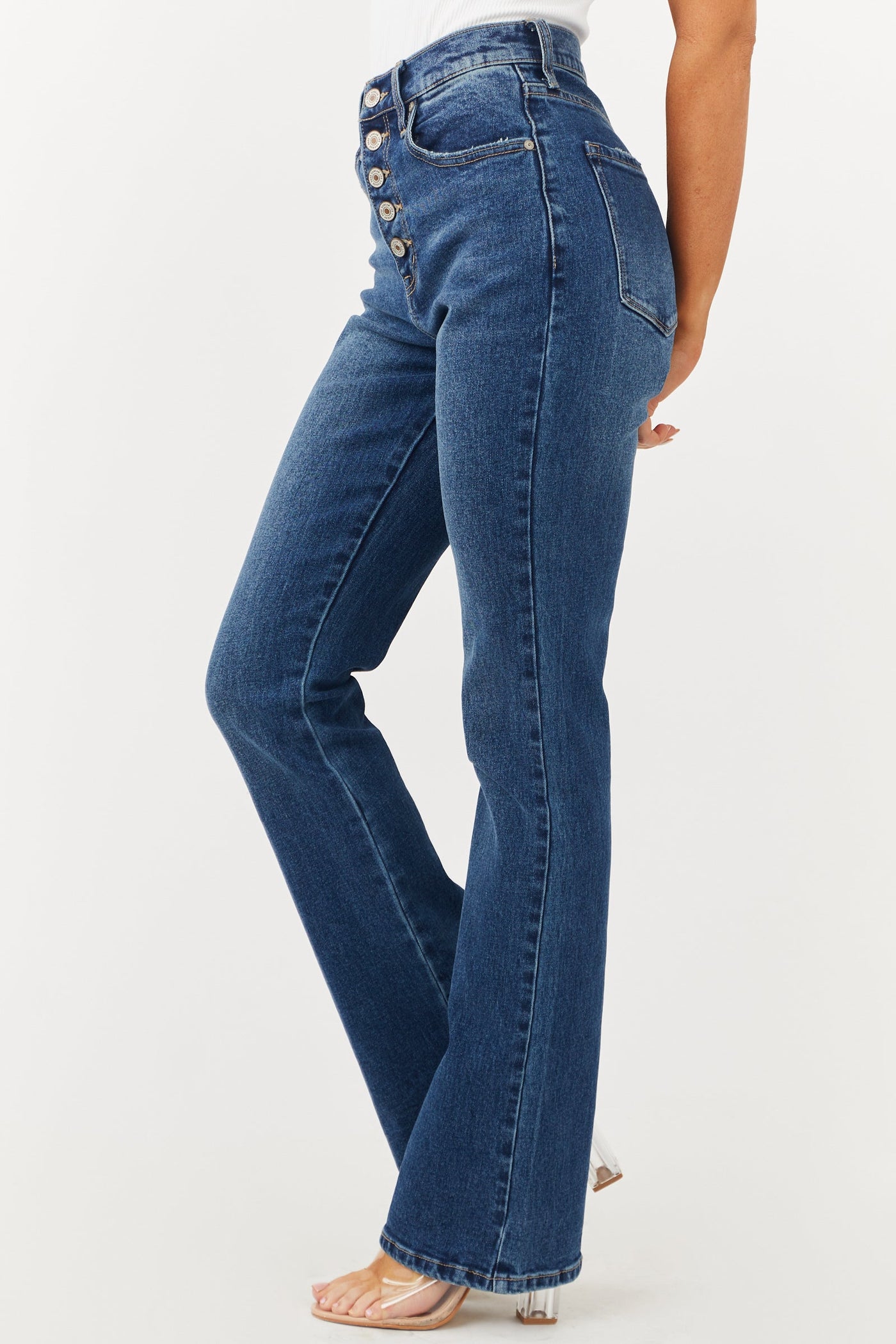 Vintage Dark High Rise Button Fly Bootcut Jeans