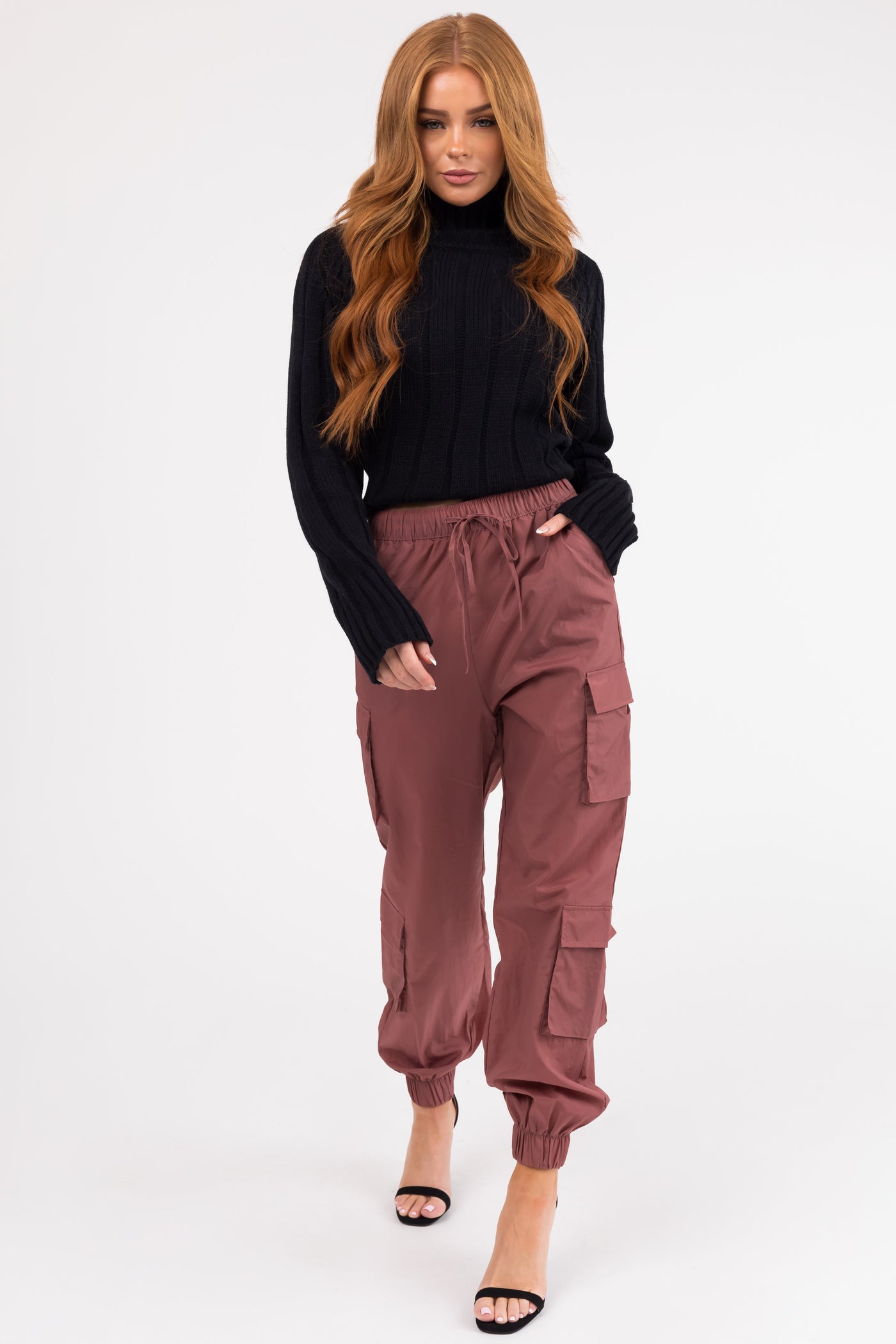 Vintage Rose Windbreaker Drawstring Cargo Joggers