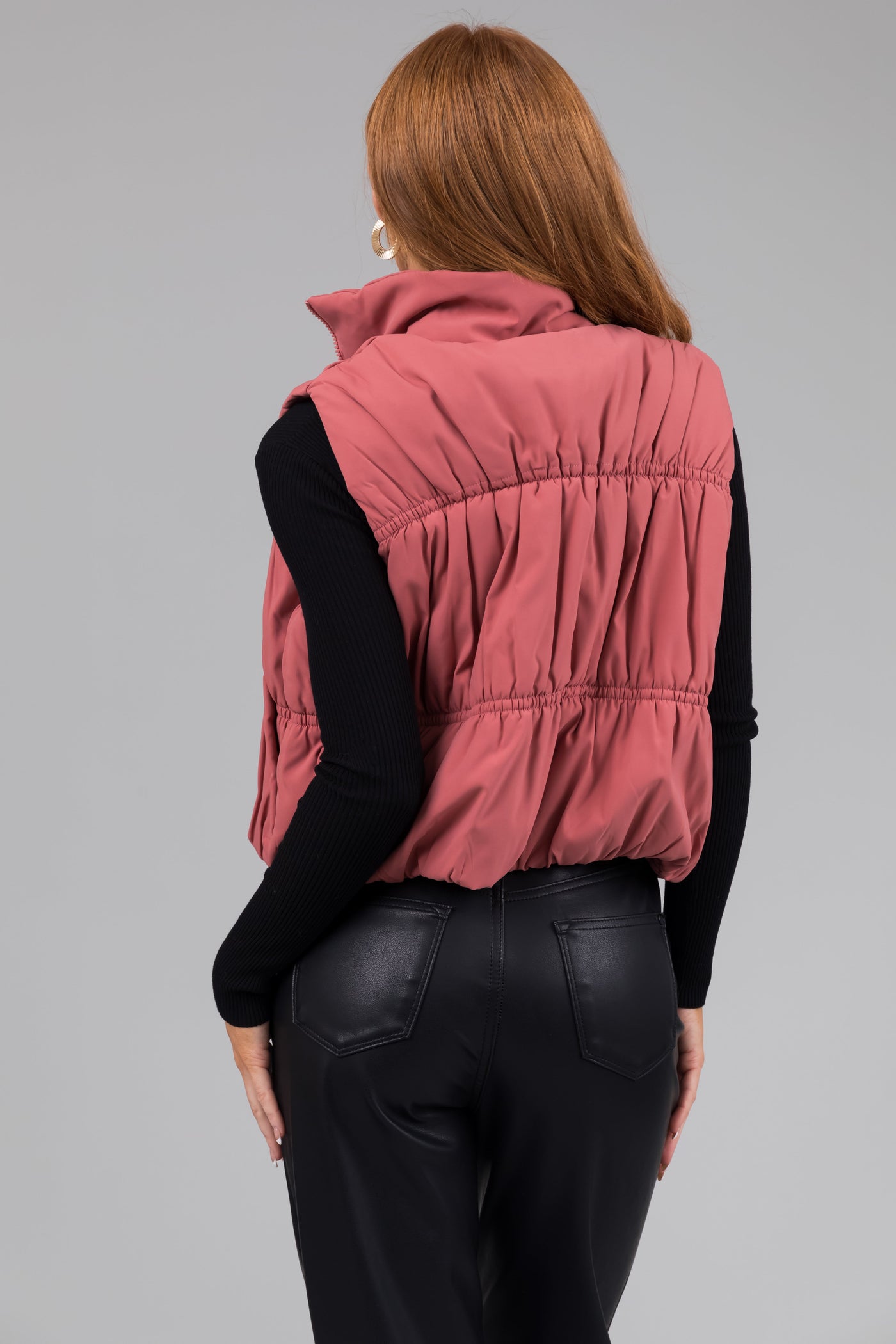 Vintage Rose Zip Up Cinch Detail Puffer Vest