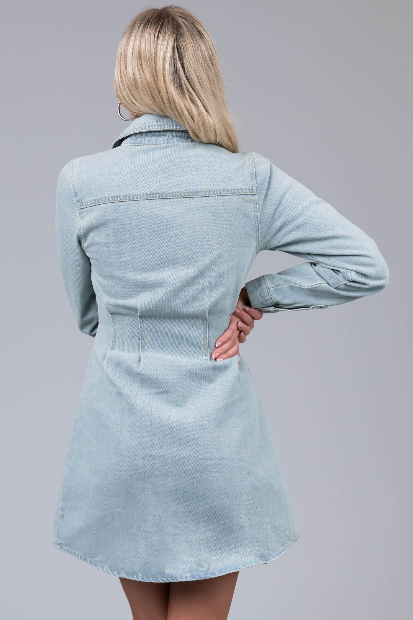Vintage Wash Long Sleeve Button Down Denim Dress