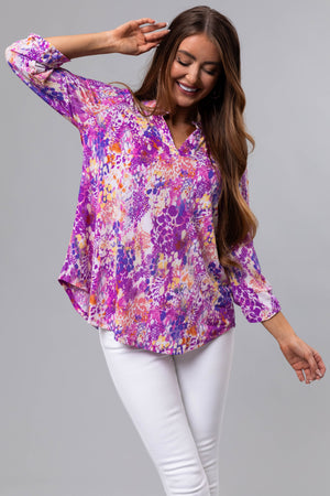 Violet Abstract Print 3/4 Sleeve Blouse