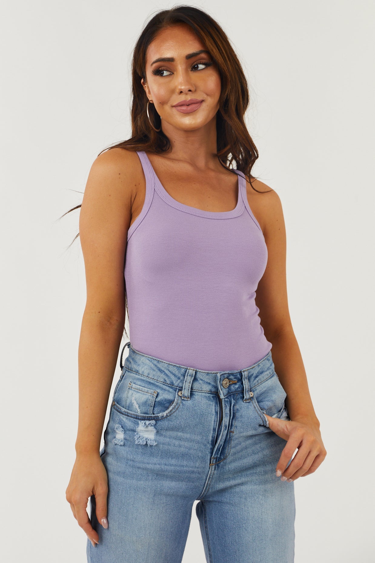 Violet Ribbed Knit Scoop Neck Tank Top