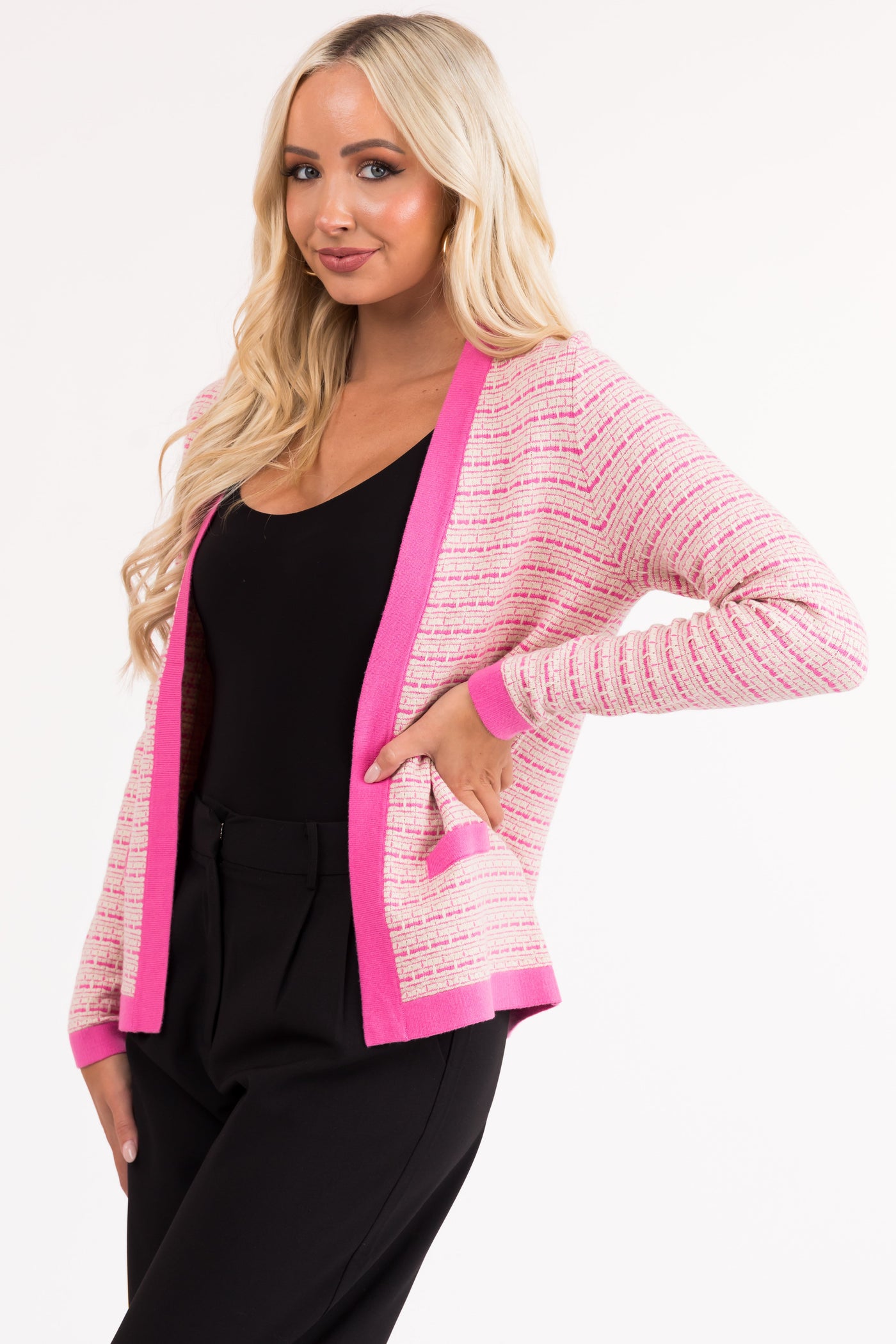 Vivid Bubblegum Printed Open Front Cardigan