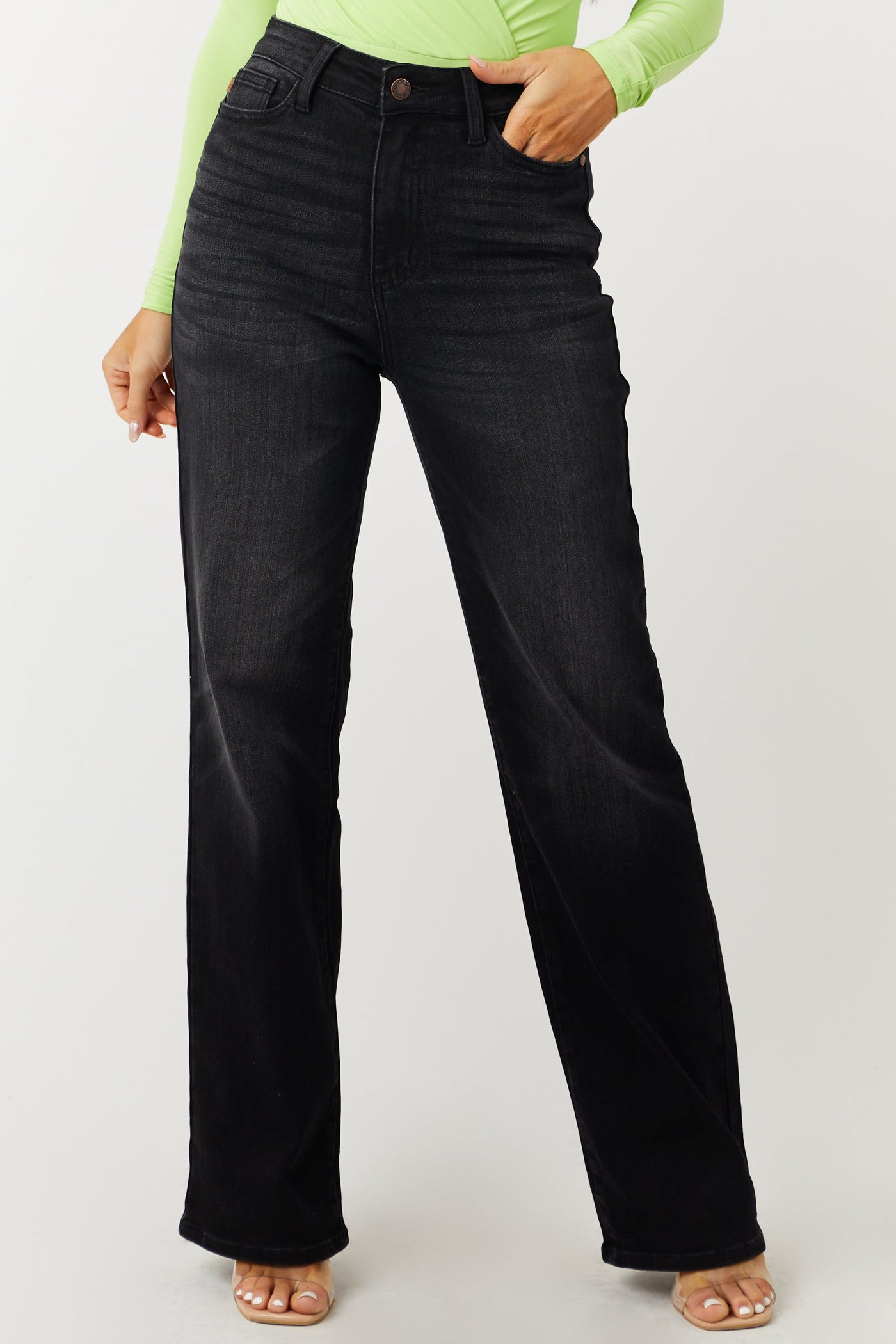 Washed Black High Rise Straight Leg Jeans