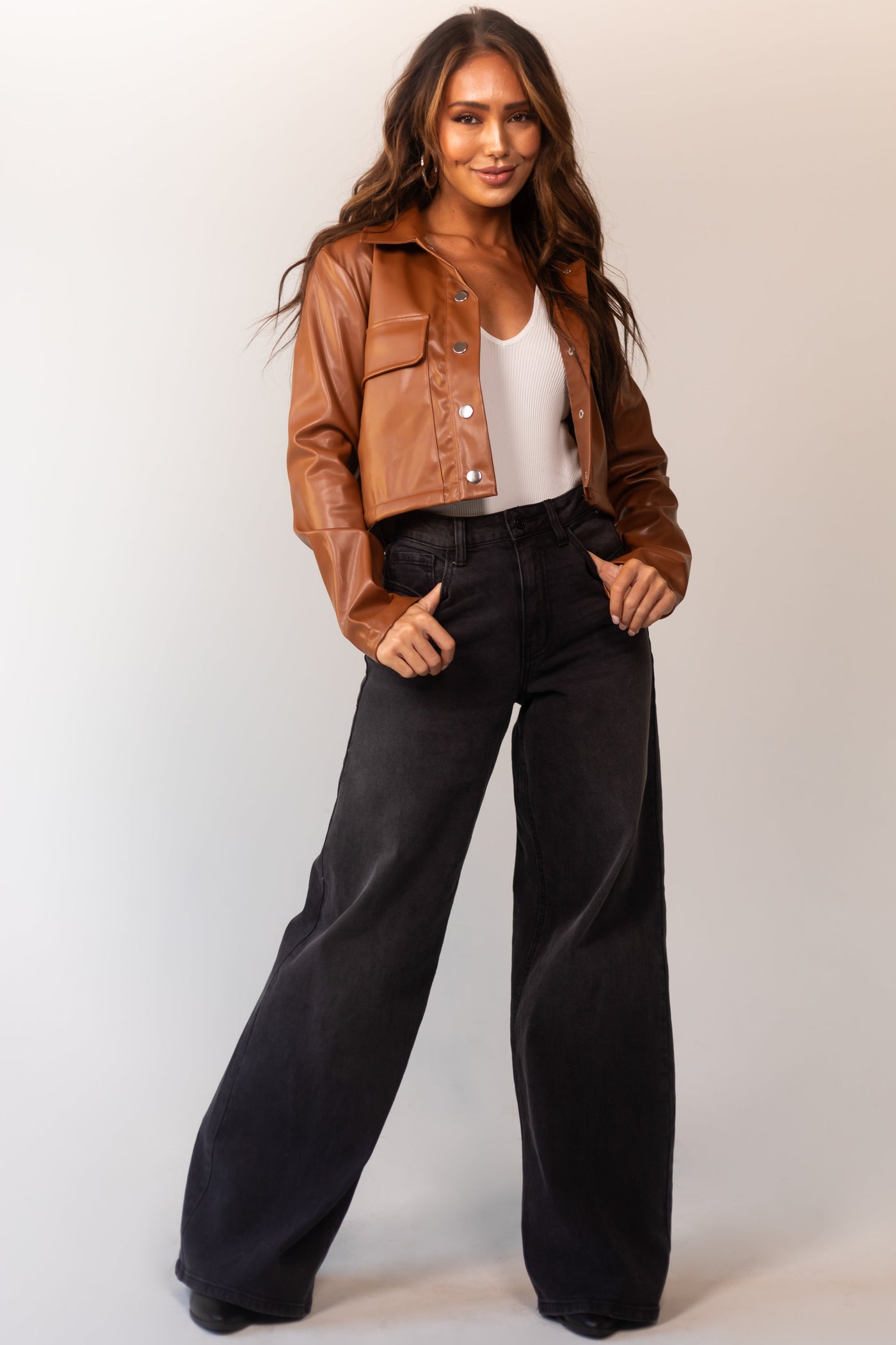 Washed Black Vintage Zipper Fly Wide Leg Jeans