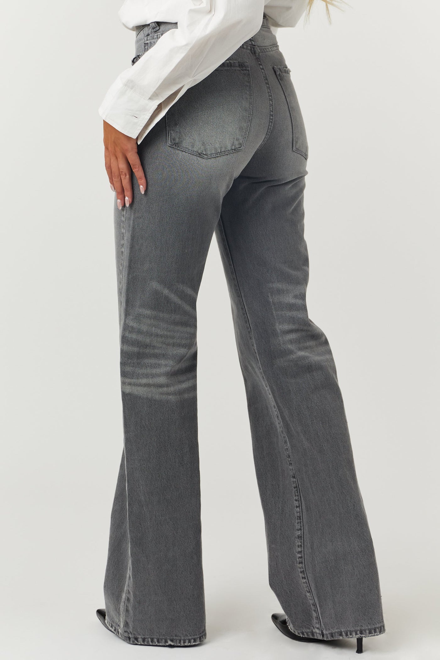 Washed Stone Grey High Rise 90's Flare Jeans