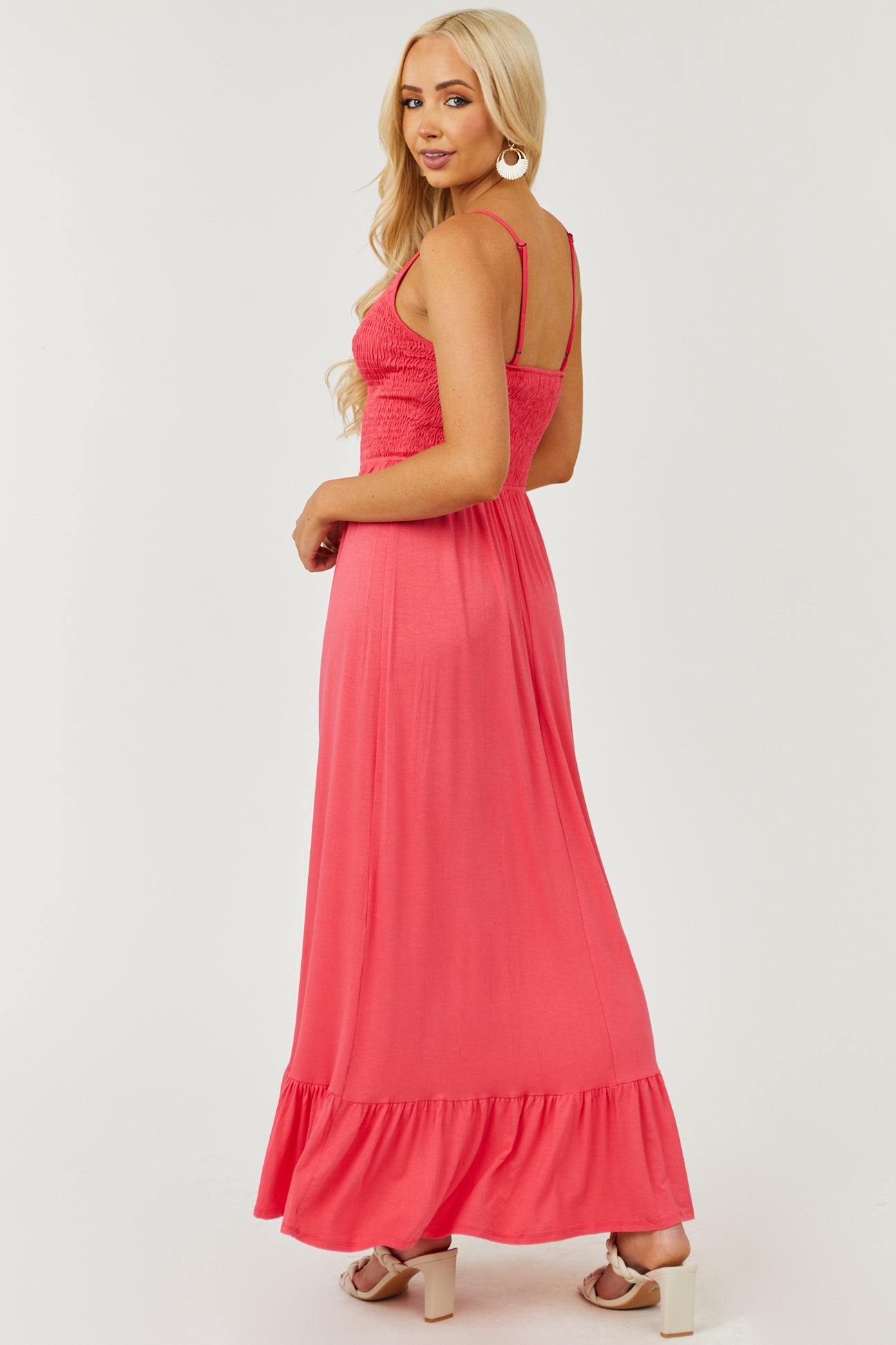 Watermelon Sleeveless Smocked Knit Maxi Dress