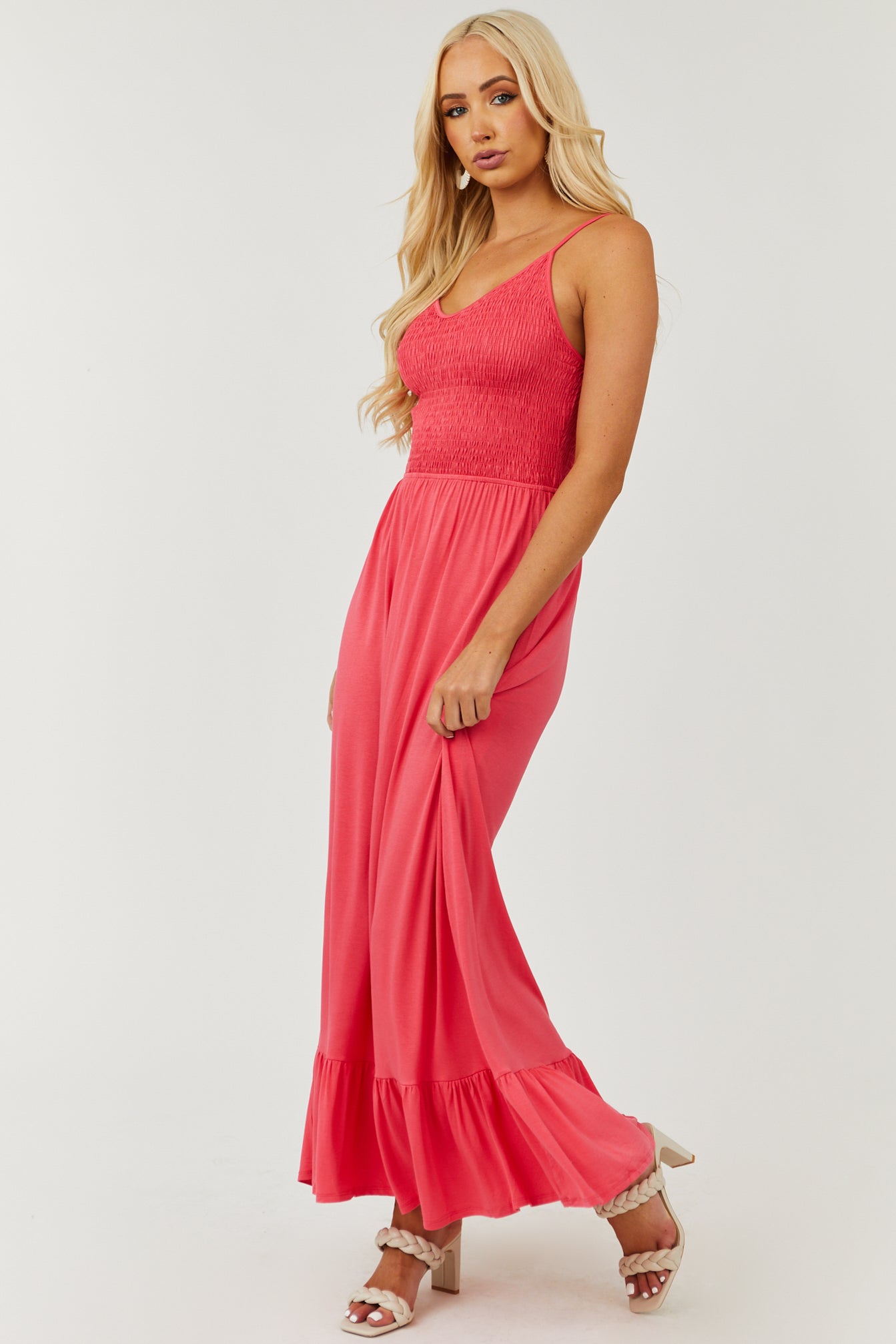 Watermelon Sleeveless Smocked Knit Maxi Dress