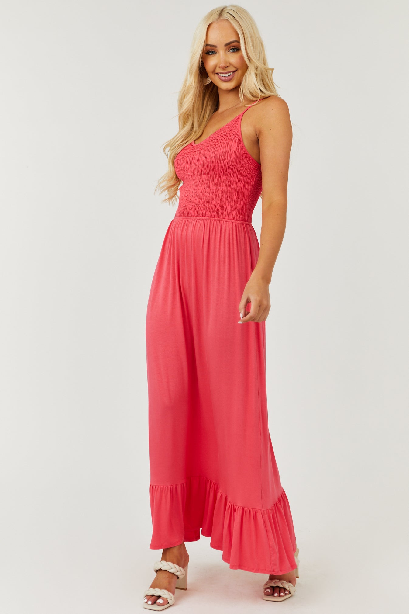 Watermelon Sleeveless Smocked Knit Maxi Dress