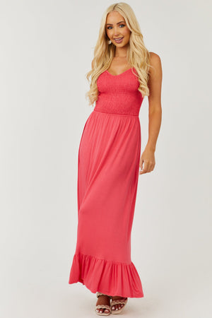 Watermelon Sleeveless Smocked Knit Maxi Dress