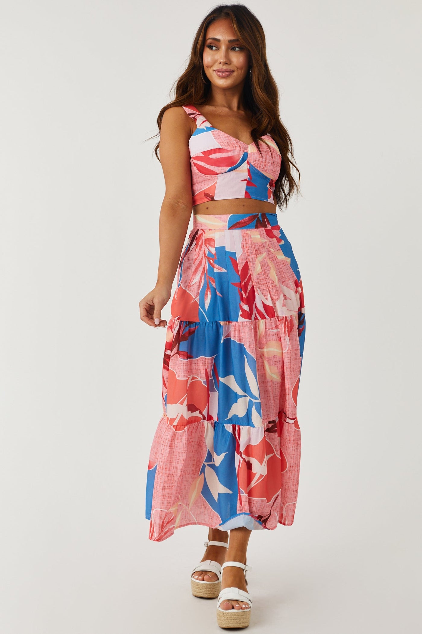 Watermelon Tropical Print Cropped Tank Top