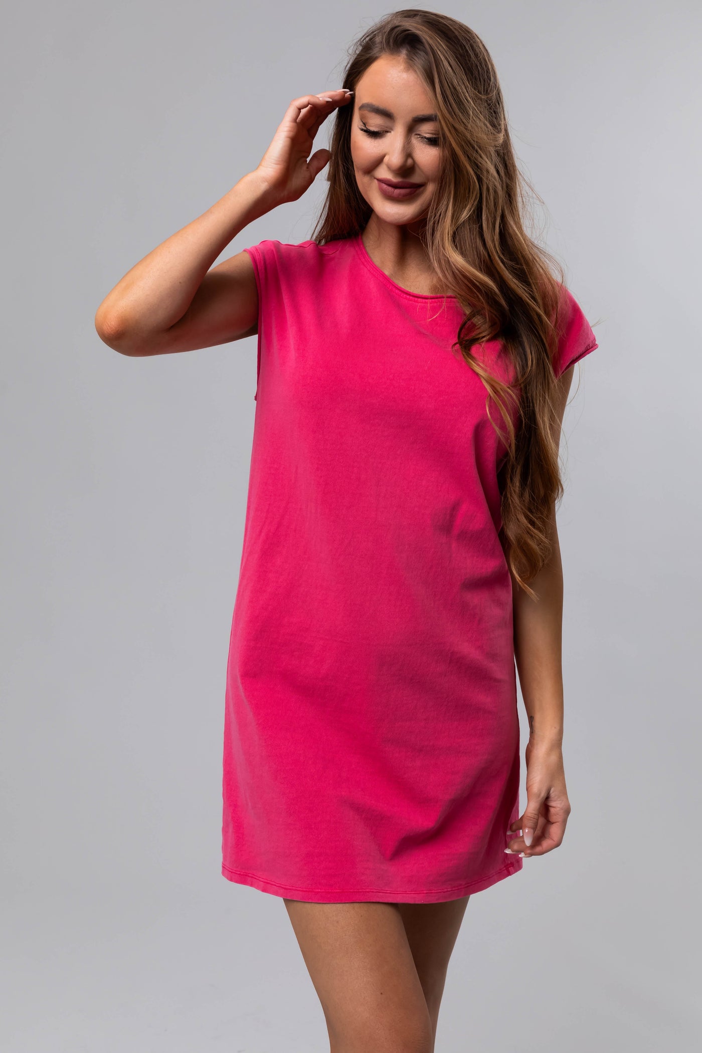 Watermelon Washed Cap Sleeve Cotton Shift Dress