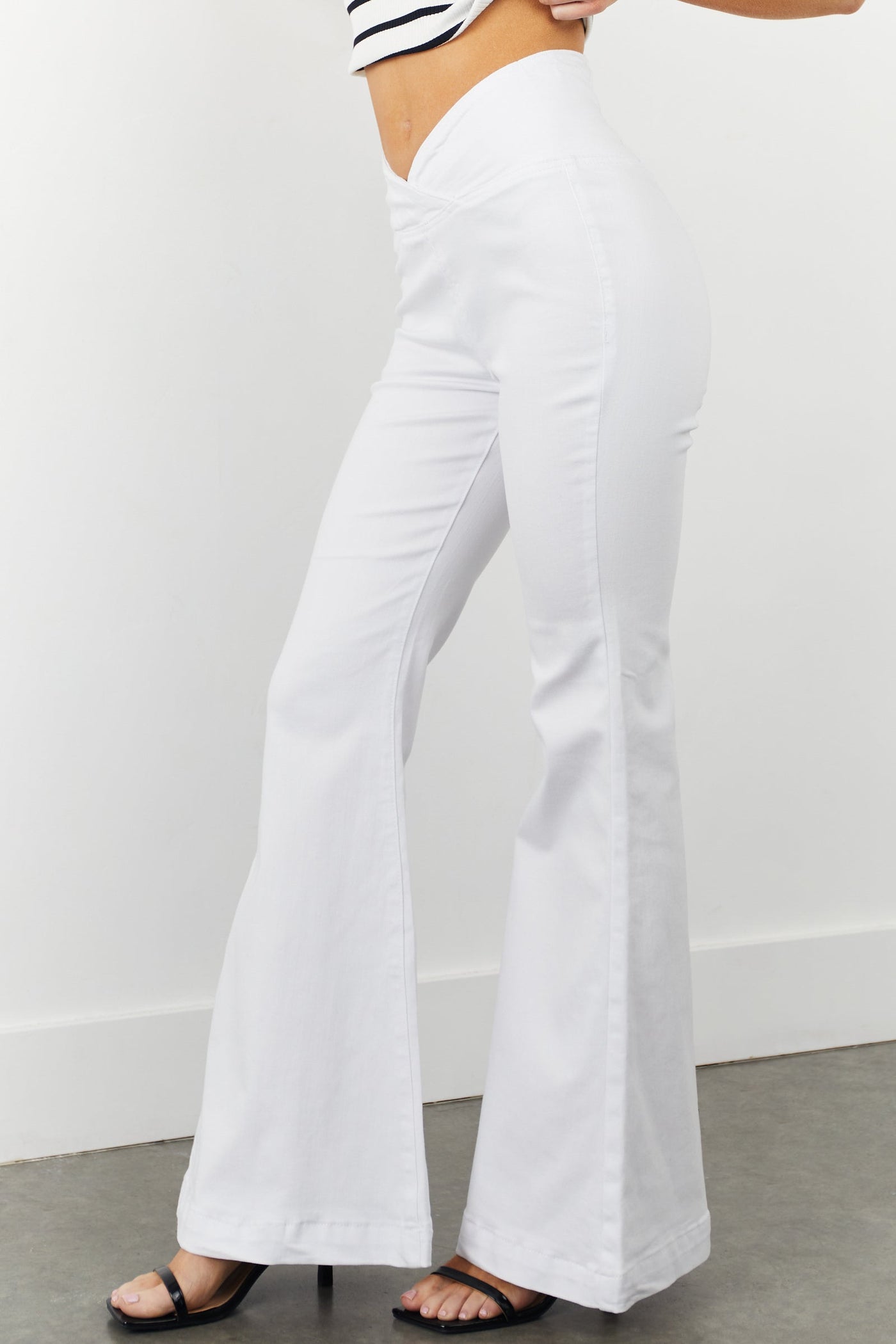 Vibrant White High Rise Crossover Waist Flare Jeans