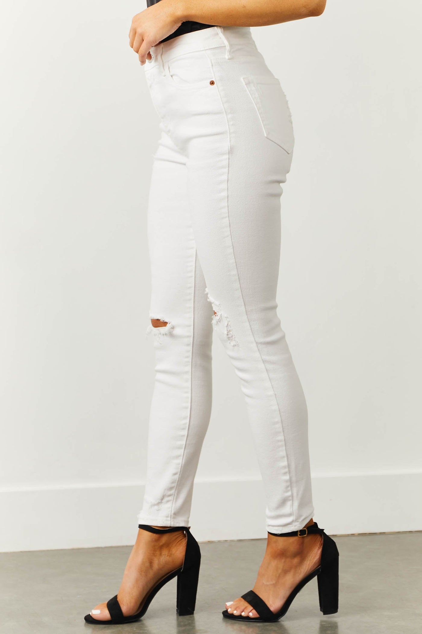White High Rise Distressed Ankle Skinny Jeans