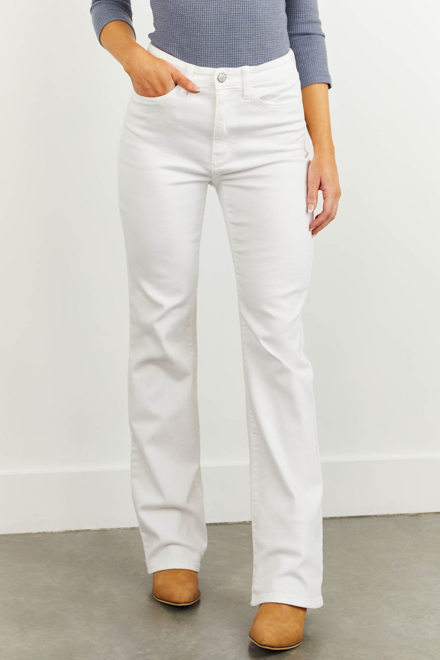 White High Rise Flare Leg Boot Cut Denim Jeans