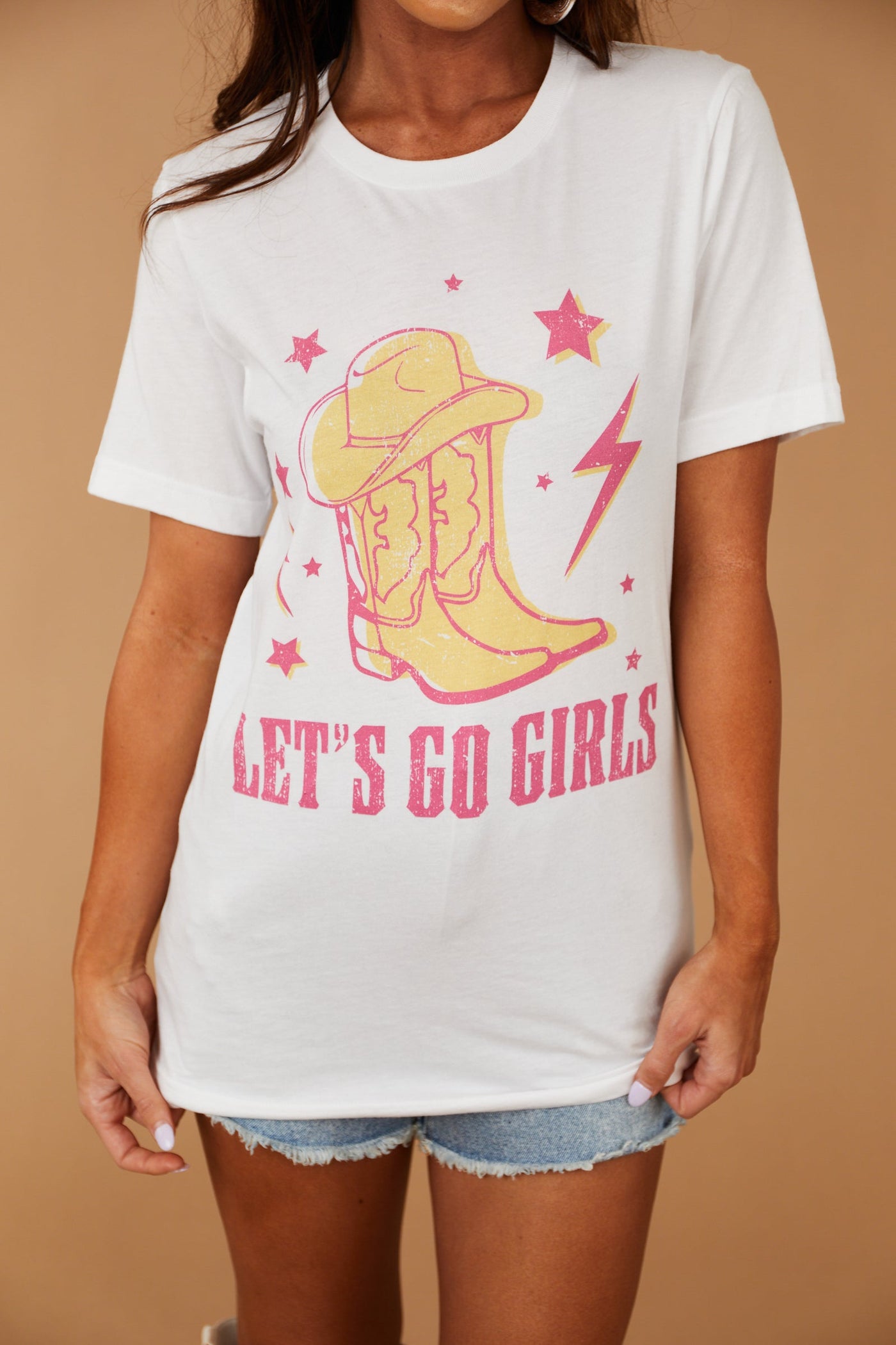White 'Lets Go Girls' Western Graphic Tee