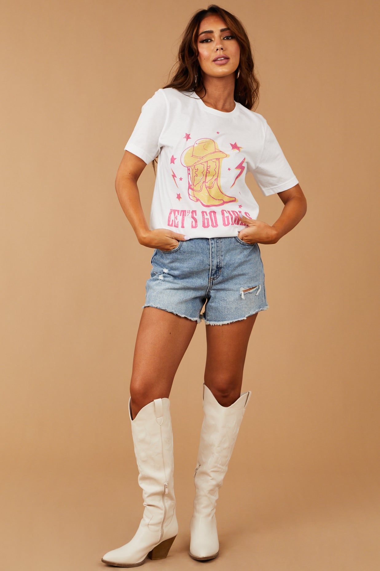 White 'Lets Go Girls' Western Graphic Tee