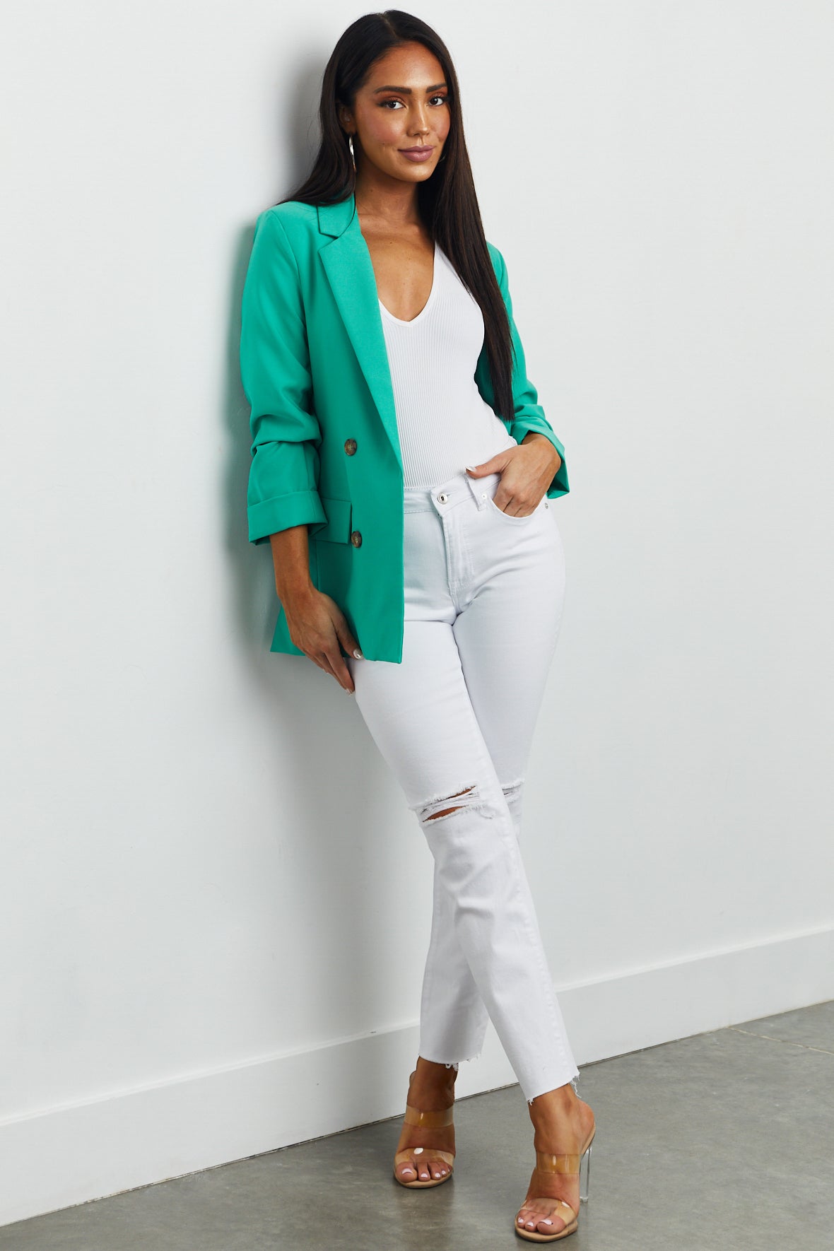 White Mid Rise Distressed Raw Cut Hem Jeans