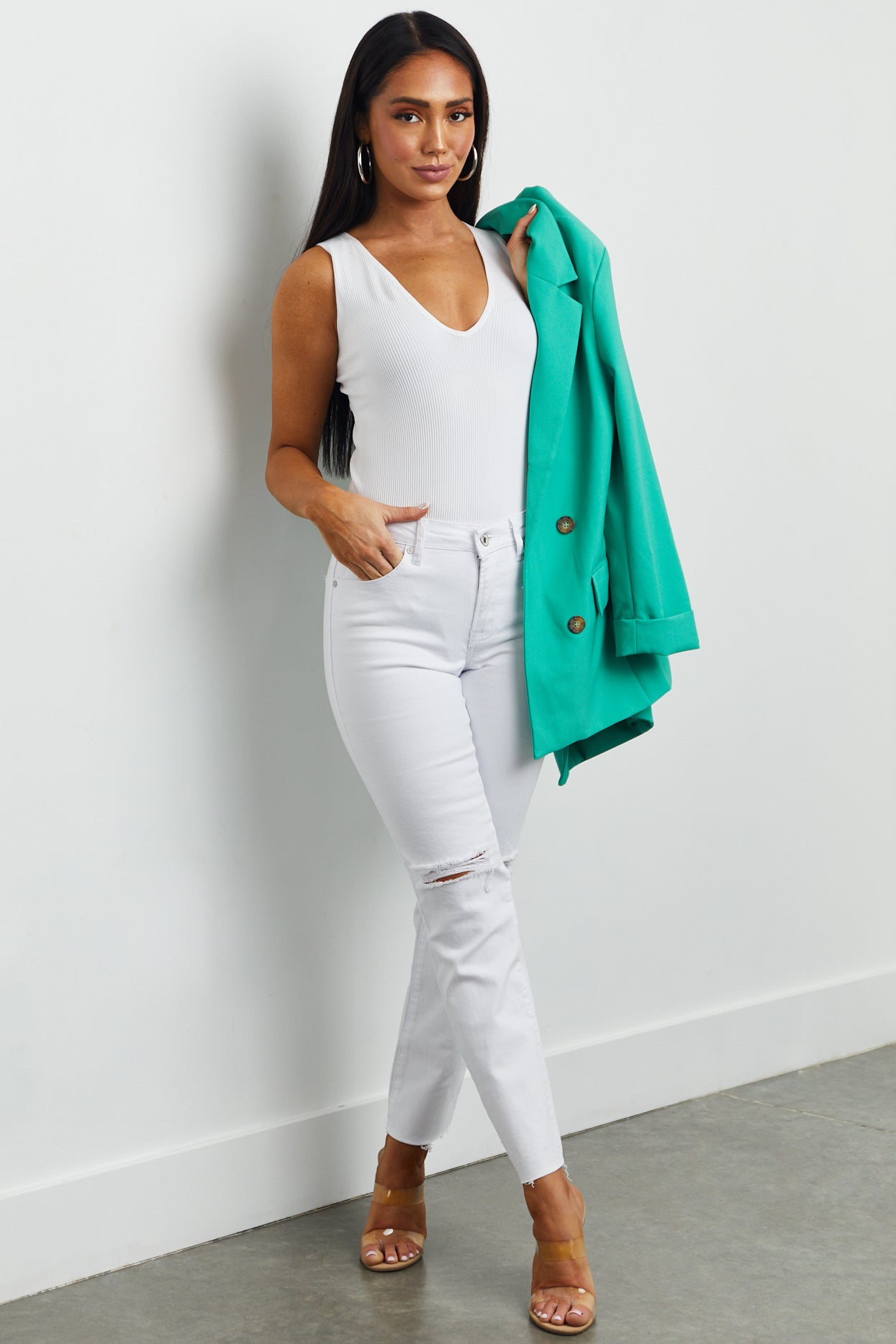 White Mid Rise Distressed Raw Cut Hem Jeans