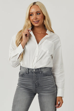 White Oversized Long Sleeve Button Down Blouse