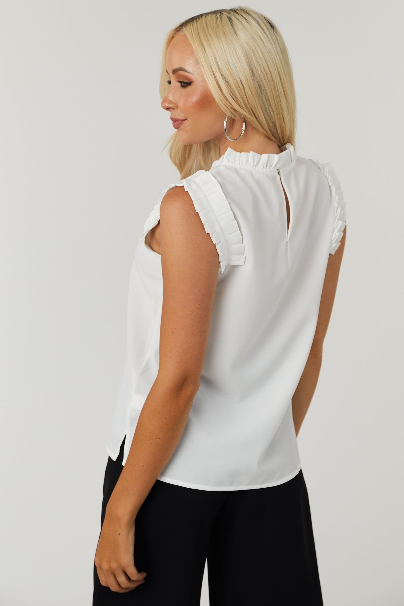 White Ruffle Trim Sleeveless Blouse