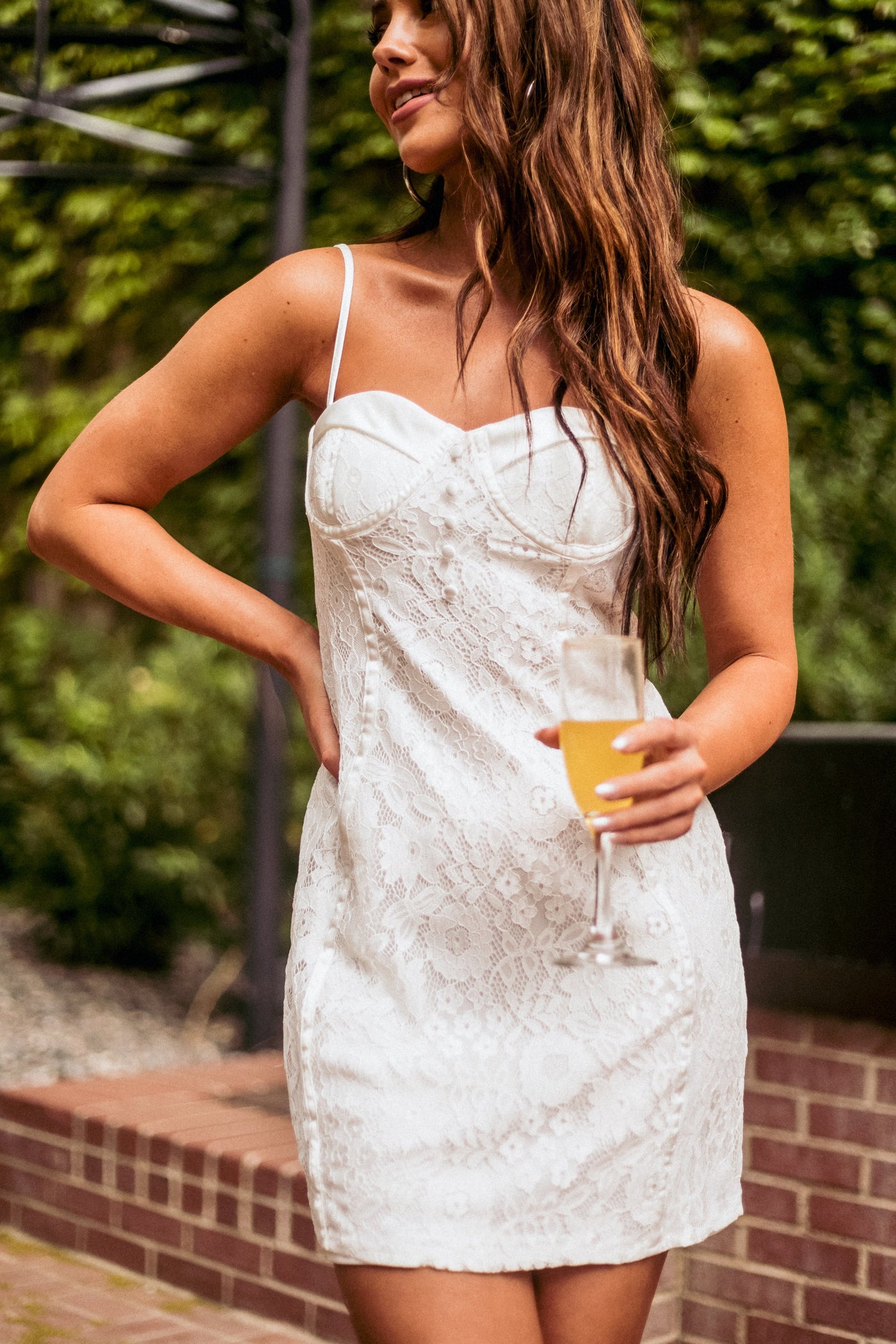 White Sleeveless Lace Bustier Mini Dress