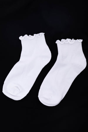 White Solid Lettuce Trim Crew Socks