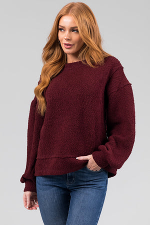 Wine Textured Long Sleeve Sweater