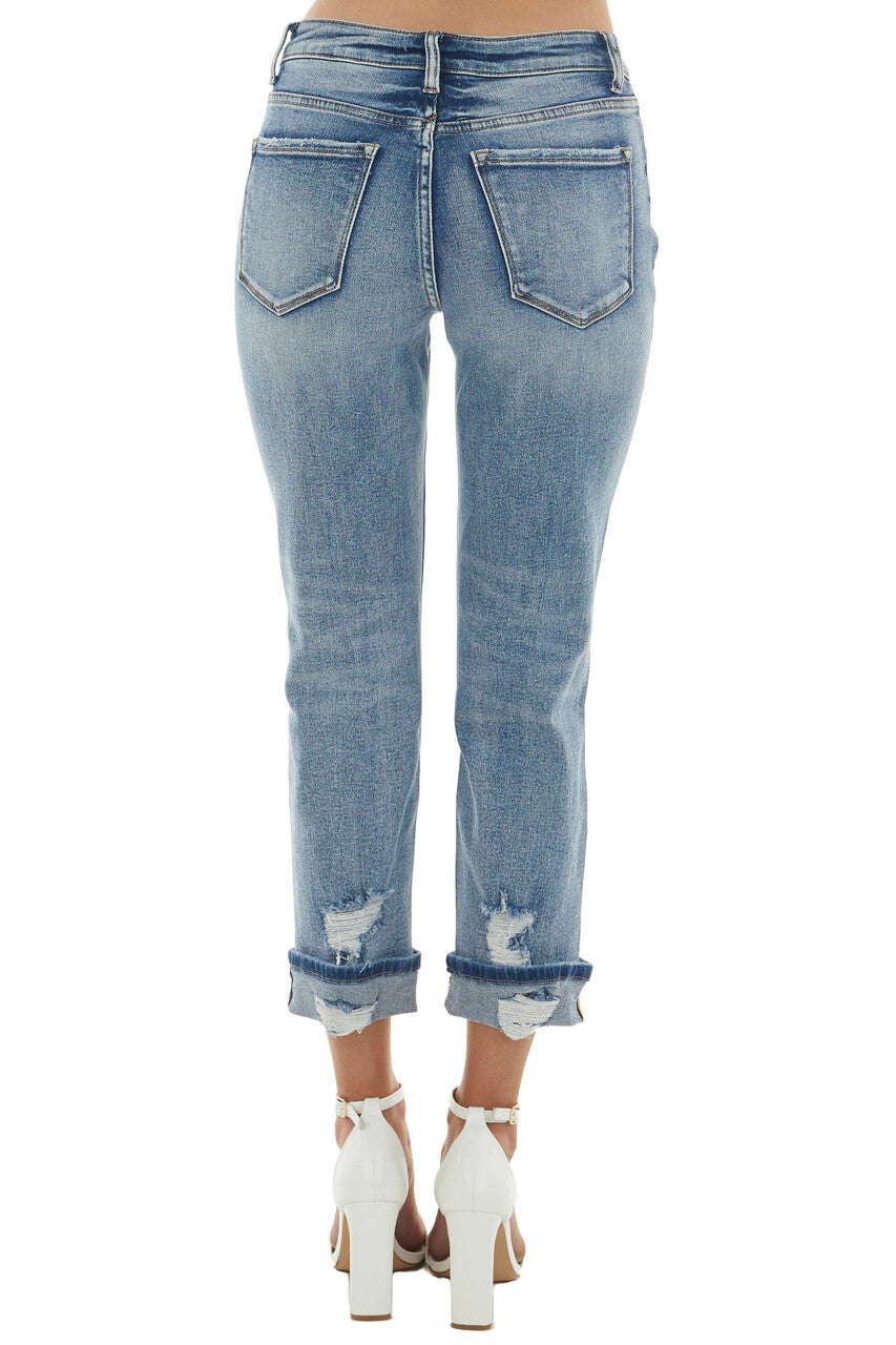 Medium High Rise Distressed Boyfriend Jeans 