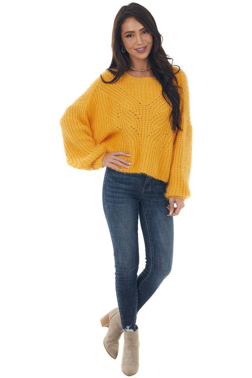 Amber Long Sleeve Fuzzy Cable Knit Sweater