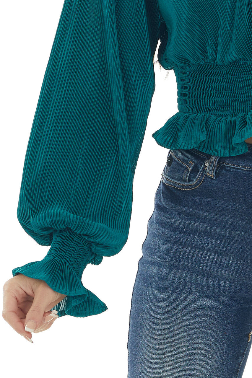 Pine Pleated Surplice Smocked Waist Blouse